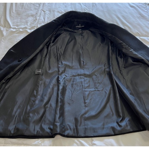 Womens London Fog Double-Breasted Lined Black Wool Blend Pea Coat Size S - Picture 11 of 14